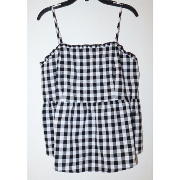 LUQ J75800CGZBP Women's Sz M Black/White Plaid Smocked Spaghetti Strap Tank Top - Picture 1 of 4